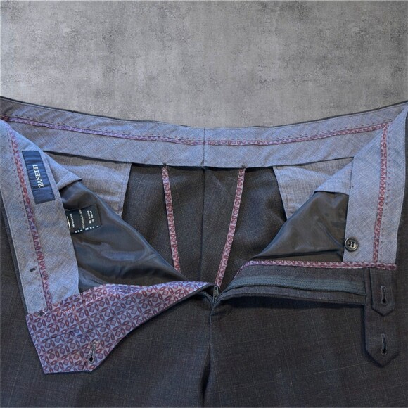 ZANETTI Mens 2 Piece Suit Blazer Jacket 48L Pant 40Wx30L WOOL Gray Windowpane - Picture 13 of 16